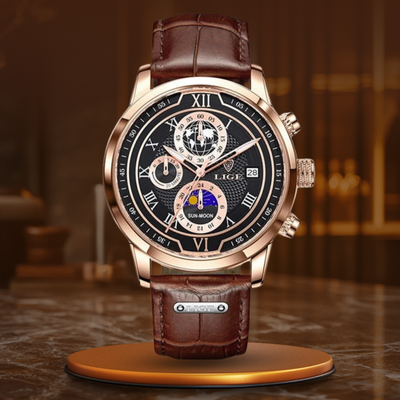 Jasper | Chronograafhorloge met leren band en roestvrijstalen kast 10