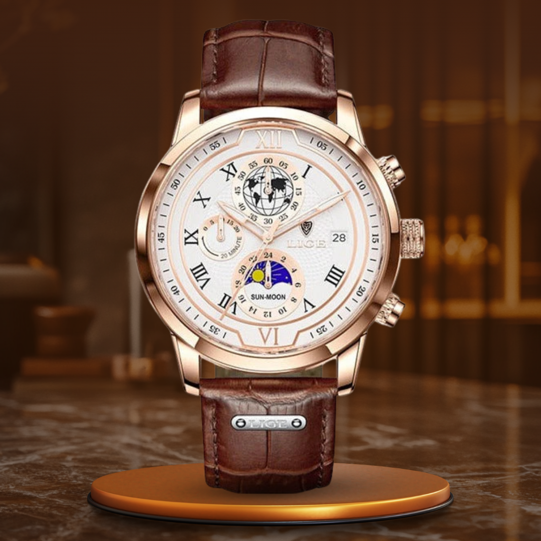 Jasper | Chronograafhorloge met leren band en roestvrijstalen kast 1