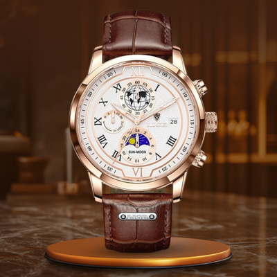Jasper | Chronograafhorloge met leren band en roestvrijstalen kast 1