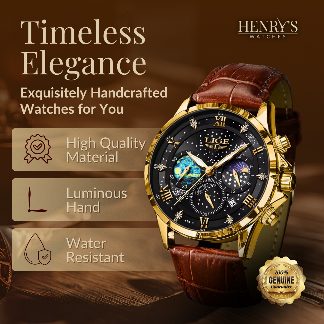 Jasper | Maanfasehorloge met leren band en datumweergave 2