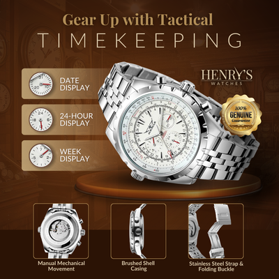 Jasper | Militair Mechanisch Horloge met Leren en Stalen Band 6