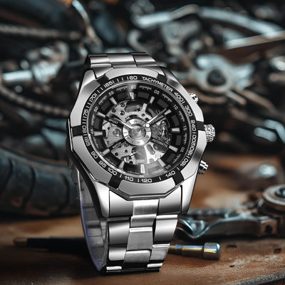 Jasper | Motorhead Dagger Uurwerk met Skeleton Wijzerplaat en Stalen Band 2
