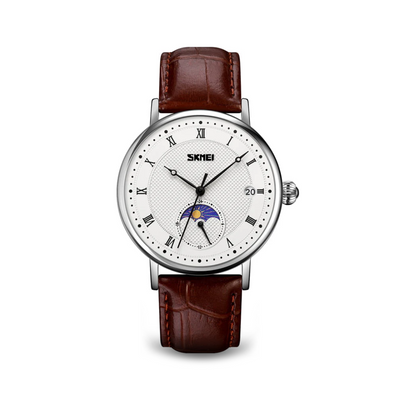 Jasper | Roestvrij Stalen Maanfasehorloge met Leren Band 0