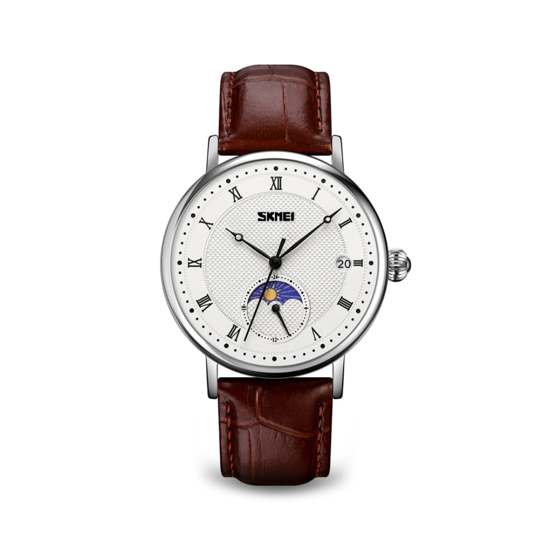 Jasper | Roestvrij Stalen Maanfasehorloge met Leren Band 1