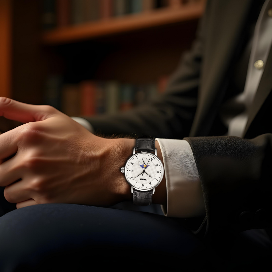 Jasper | Roestvrij Stalen Maanfasehorloge met Leren Band 4
