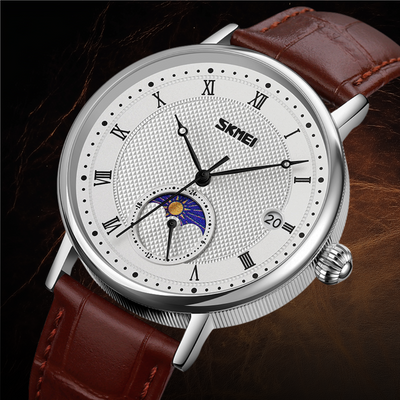 Jasper | Roestvrij Stalen Maanfasehorloge met Leren Band 5