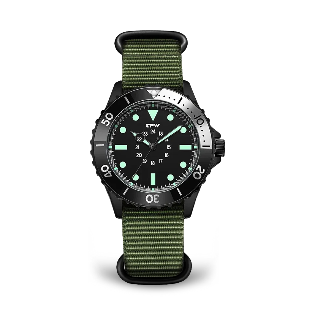 Jasper | Tactisch Duikerstijl Horloge met Stoffen Band en 24-Uurs Wijzerplaat 0