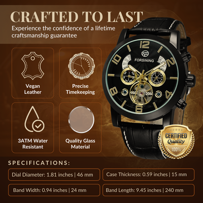 Joris | Automatisch Mechanisch Horloge met Tourbillon en Zwart-Gouden Kleurenschema 2