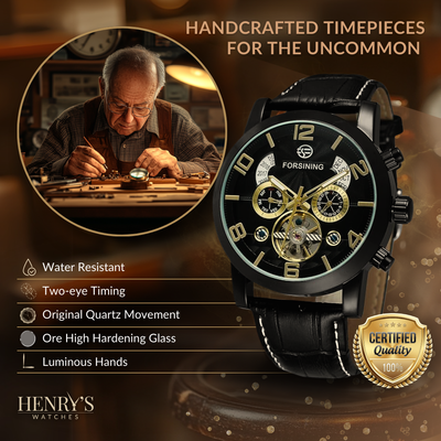 Joris | Automatisch Mechanisch Horloge met Tourbillon en Zwart-Gouden Kleurenschema 5