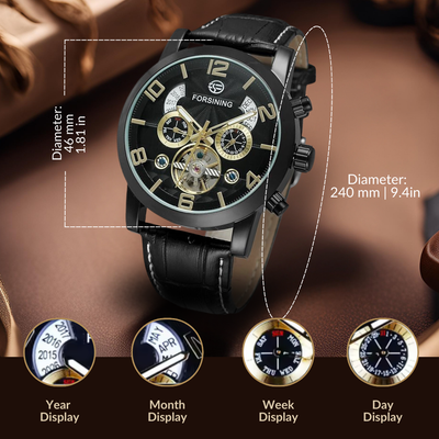 Joris | Automatisch Mechanisch Horloge met Tourbillon en Zwart-Gouden Kleurenschema 6