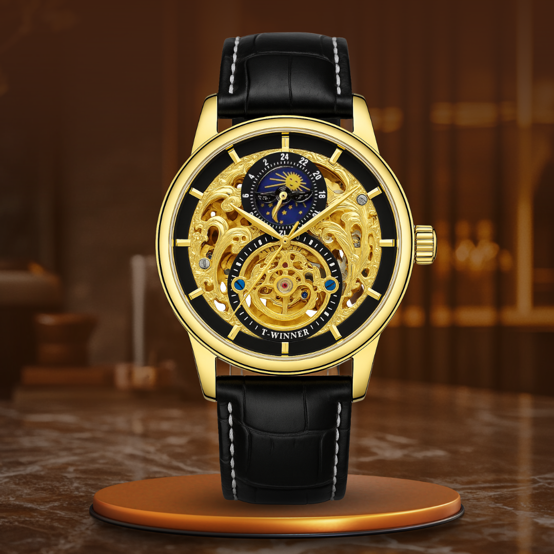 Joris | Automatisch Skelethorloge met Maanfase en Gouden Afwerking 0