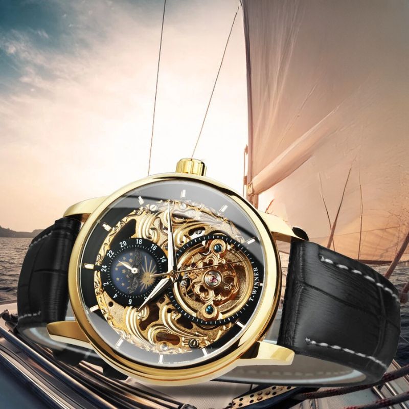 Joris | Automatisch Skelethorloge met Maanfase en Gouden Afwerking 4