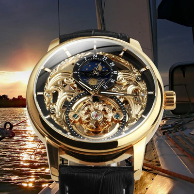 Joris | Automatisch Skelethorloge met Maanfase en Gouden Afwerking 5