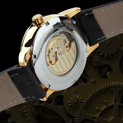 Joris | Automatisch Skelethorloge met Maanfase en Leren Band 6