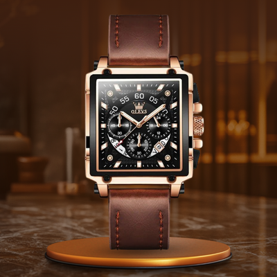 Joris | Chronograafhorloge met vierkante wijzerplaat en leren band 1