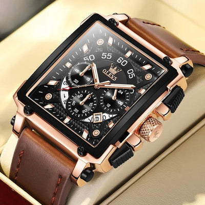 Joris | Chronograafhorloge met vierkante wijzerplaat en leren band 2