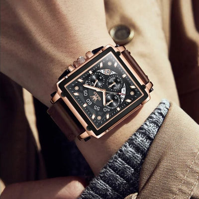 Joris | Chronograafhorloge met vierkante wijzerplaat en leren band 4