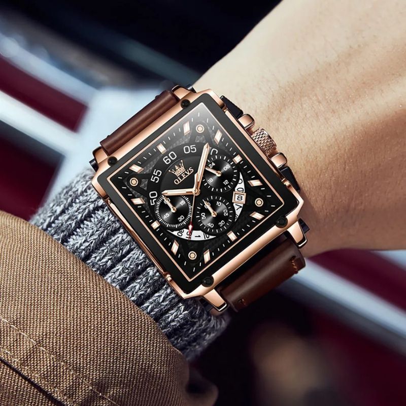 Joris | Chronograafhorloge met vierkante wijzerplaat en leren band 5