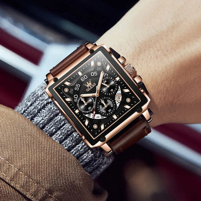 Joris | Chronograafhorloge met vierkante wijzerplaat en leren band 5