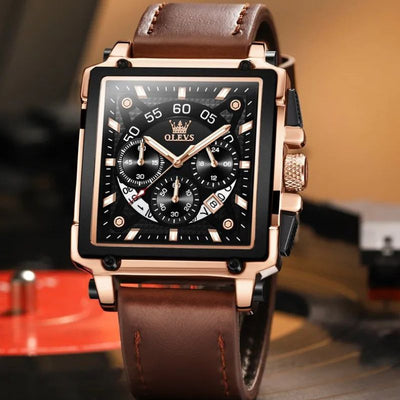 Joris | Chronograafhorloge met vierkante wijzerplaat en leren band 6