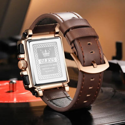 Joris | Chronograafhorloge met vierkante wijzerplaat en leren band 7