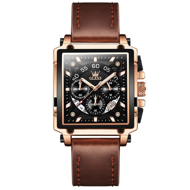 Joris | Chronograafhorloge met vierkante wijzerplaat en leren band 8
