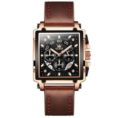 Joris | Chronograafhorloge met vierkante wijzerplaat en leren band 8