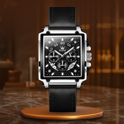 Joris | Chronograafhorloge met vierkante wijzerplaat en leren band 9