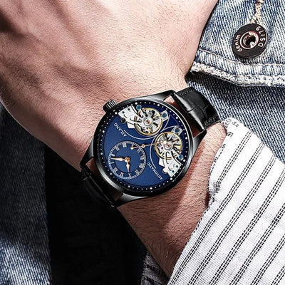 Joris | Dubbel Tourbillon mechanisch horloge met lichtgevende wijzers 4