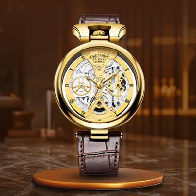 Joris | Hol Zakelijk Horloge met Leren Band en Skeletontwerp 10