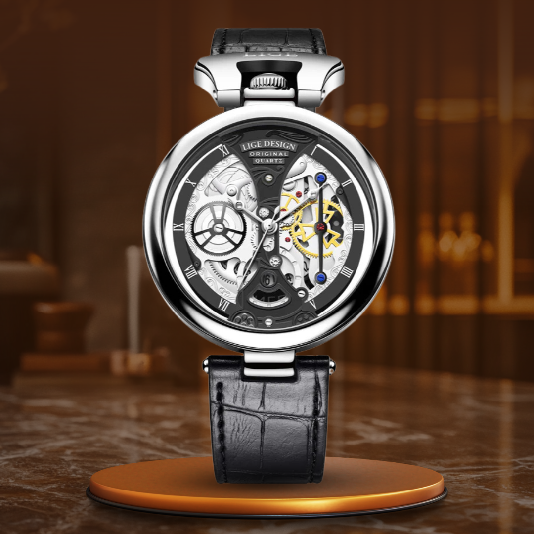 Joris | Hol Zakelijk Horloge met Leren Band en Skeletontwerp 11