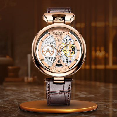 Joris | Hol Zakelijk Horloge met Leren Band en Skeletontwerp 12
