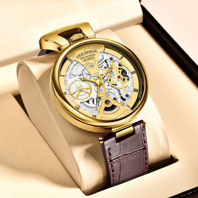 Joris | Hol Zakelijk Horloge met Leren Band en Skeletontwerp 7