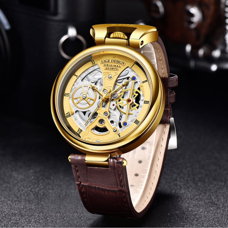 Joris | Hol Zakelijk Horloge met Leren Band en Skeletontwerp 8