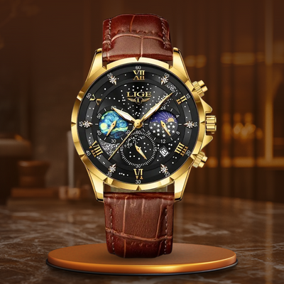 Joris | Maanfasehorloge met leren band en datumweergave 11