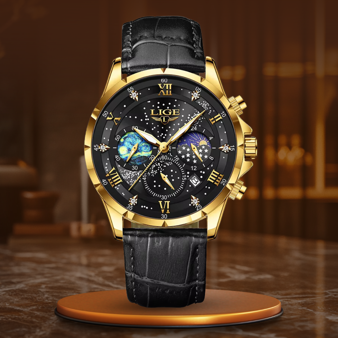 Joris | Maanfasehorloge met leren band en datumweergave 12