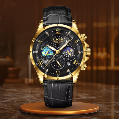 Joris | Maanfasehorloge met leren band en datumweergave 12