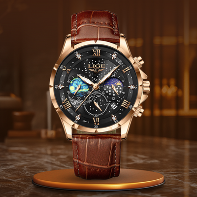 Joris | Maanfasehorloge met leren band en datumweergave 13