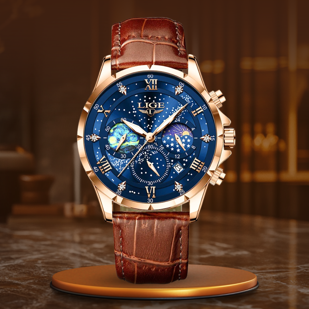Joris | Maanfasehorloge met leren band en datumweergave 1