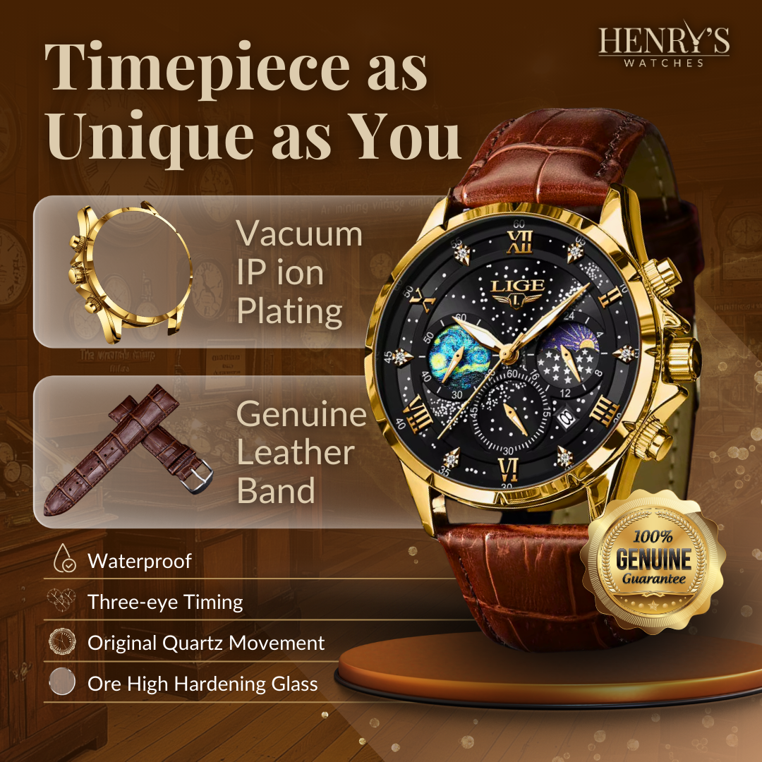 Joris | Maanfasehorloge met leren band en datumweergave 8