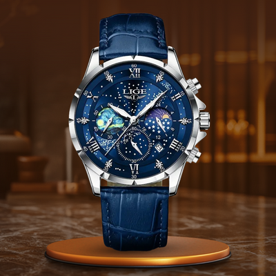 Joris | Maanfasehorloge met leren band en datumweergave 9