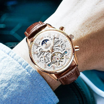 Joris | Mechanisch Automatisch Horloge met Leren Band 7