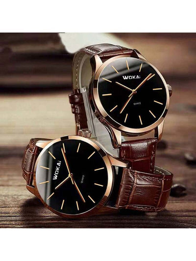 Joris | Roségouden Casual Quartzhorloge Met Leren Band 5