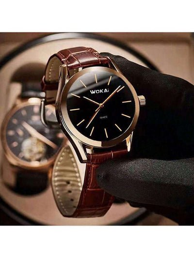 Joris | Roségouden Casual Quartzhorloge Met Leren Band 7