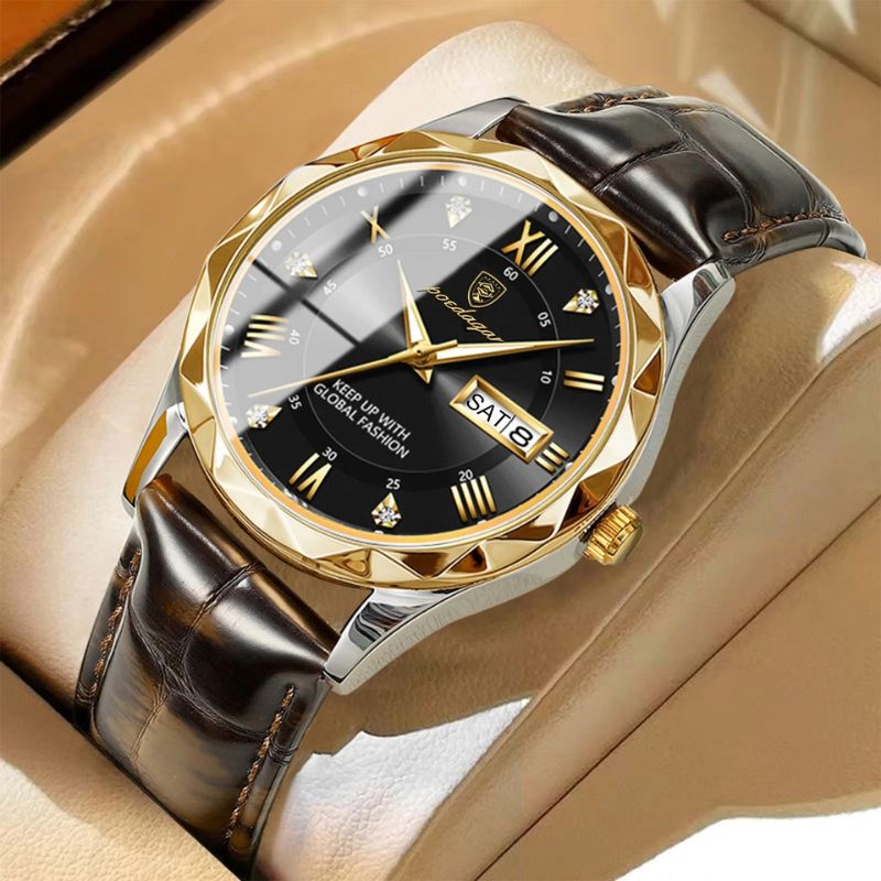 Luca | Quartzhorloge met leren band en lichtgevend display 2